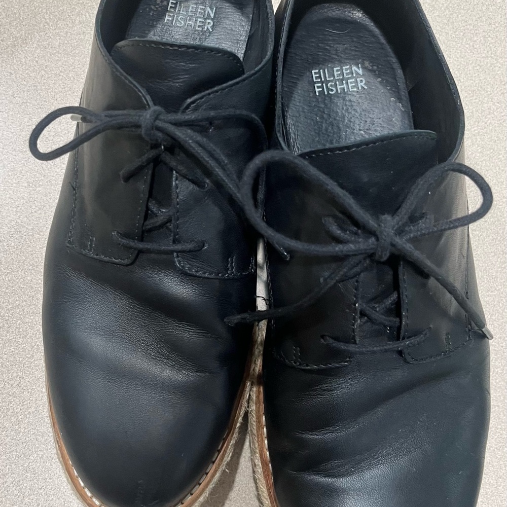 Eileen Fisher Black Leather Oxfords - Picture 2 of 6